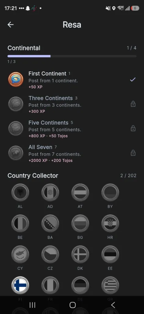 Continent and country badges in tojo