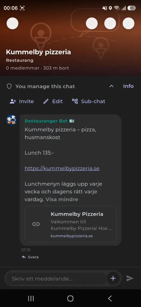 Kummelby pizzeria i tojo: dagens lunch och länk till menyn