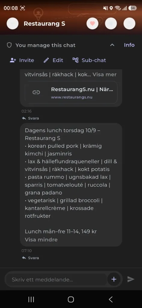 Restaurang S i tojo: dagens lunch med rätter och pris